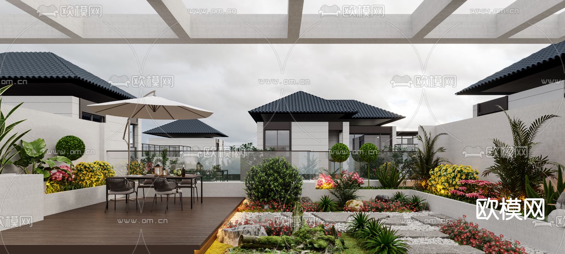 现代别墅露天阳台3d模型下载（渲染图1）