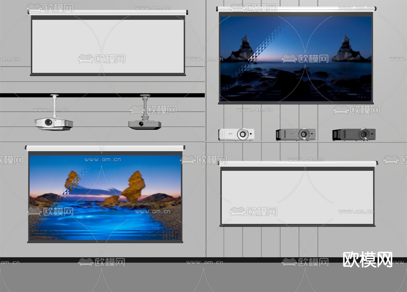 现代投影仪幕布su模型下载（渲染图2）
