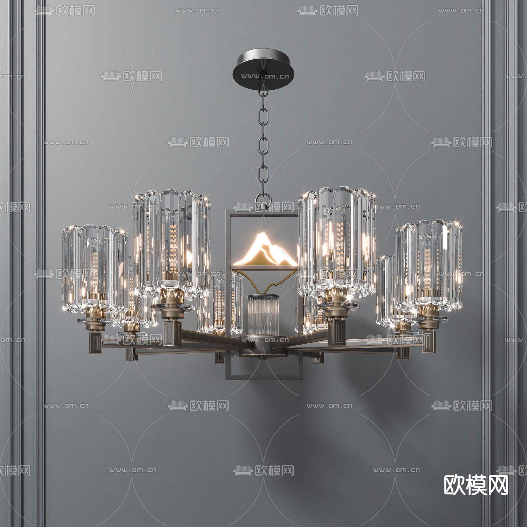 新中式金属玻璃吊灯3d模型下载