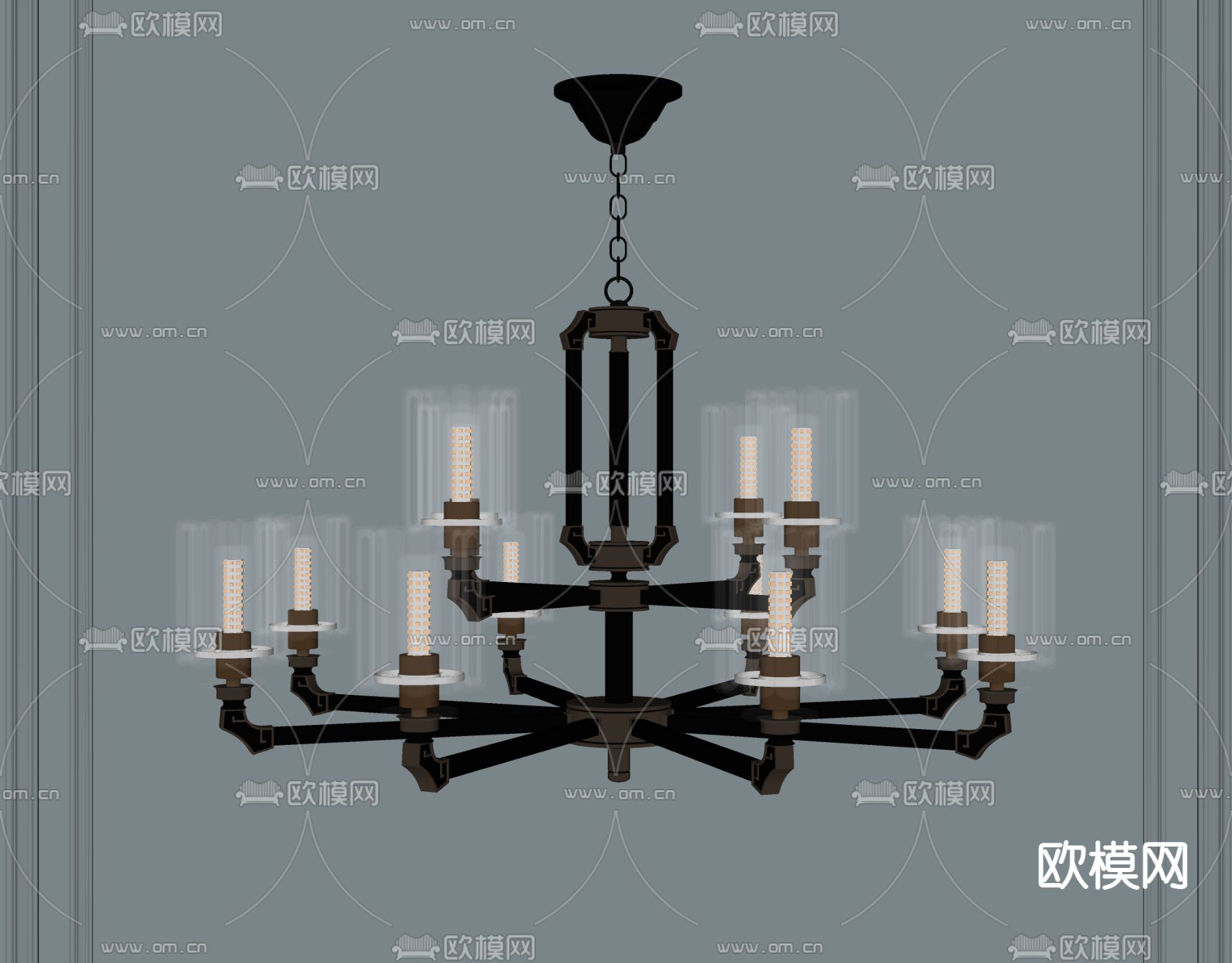 新中式轻奢多头吊灯su模型下载（渲染图2）