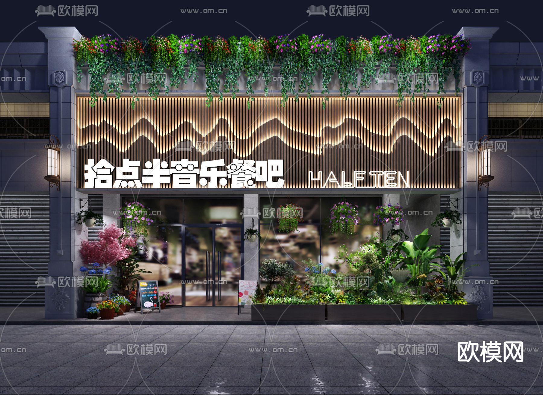 简欧音乐餐吧门头3d模型下载