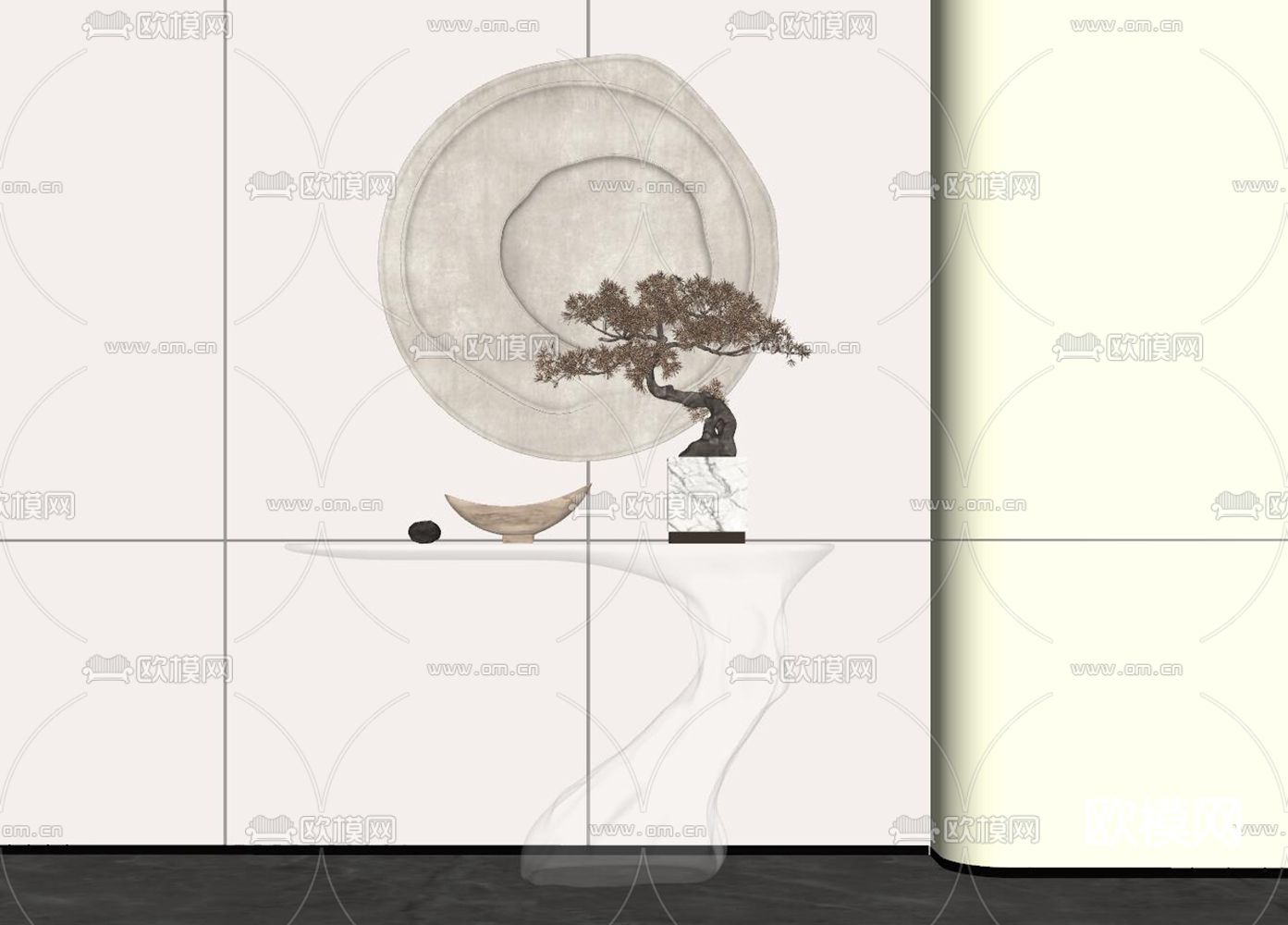 新中式轻奢端景台su模型下载（渲染图1）