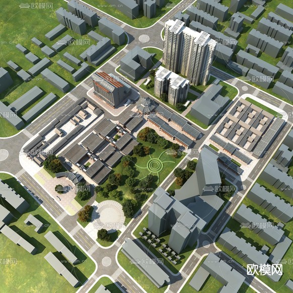 中式古建鸟瞰规划3d模型下载