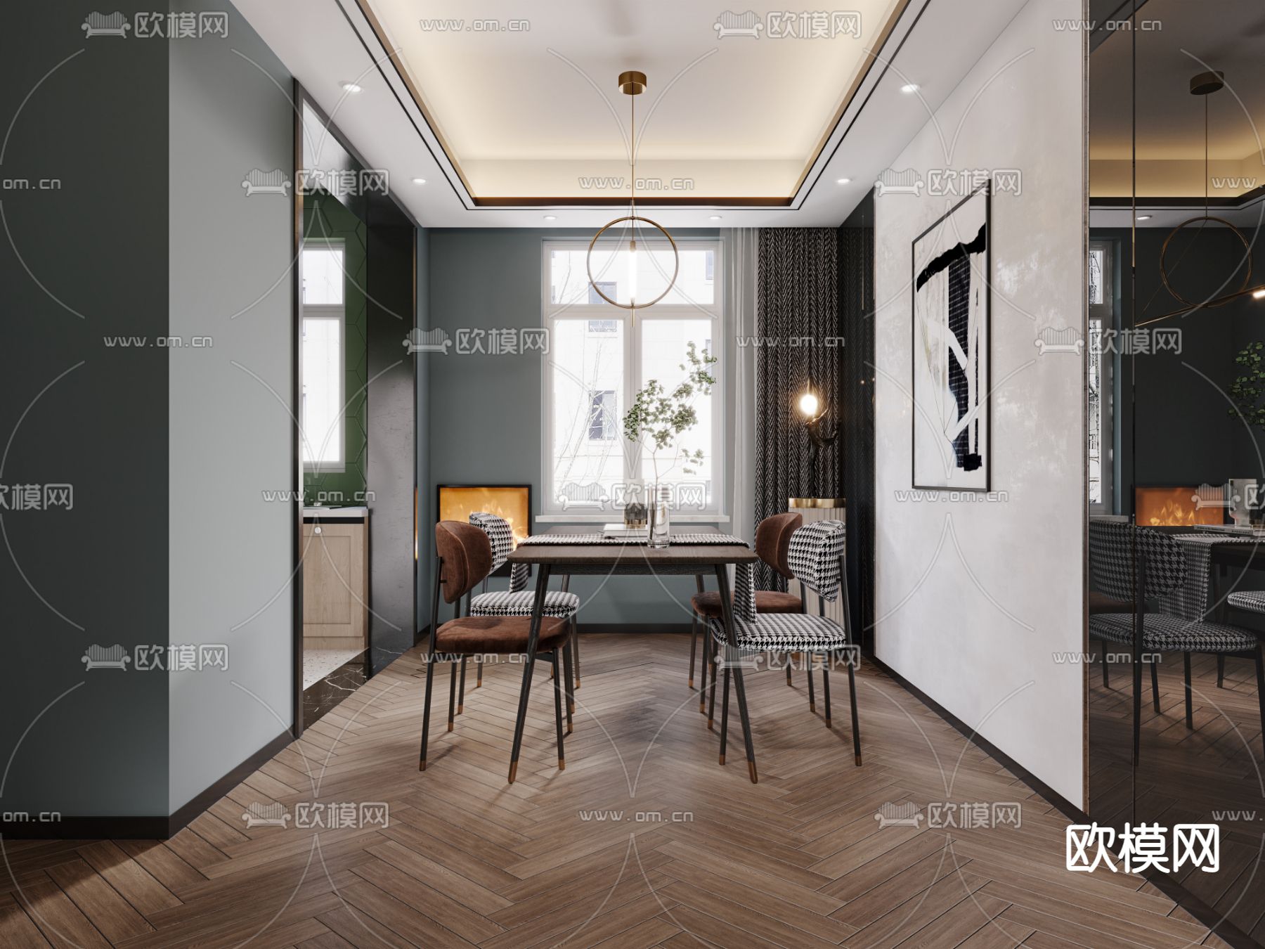 北欧极简餐厅3d模型下载