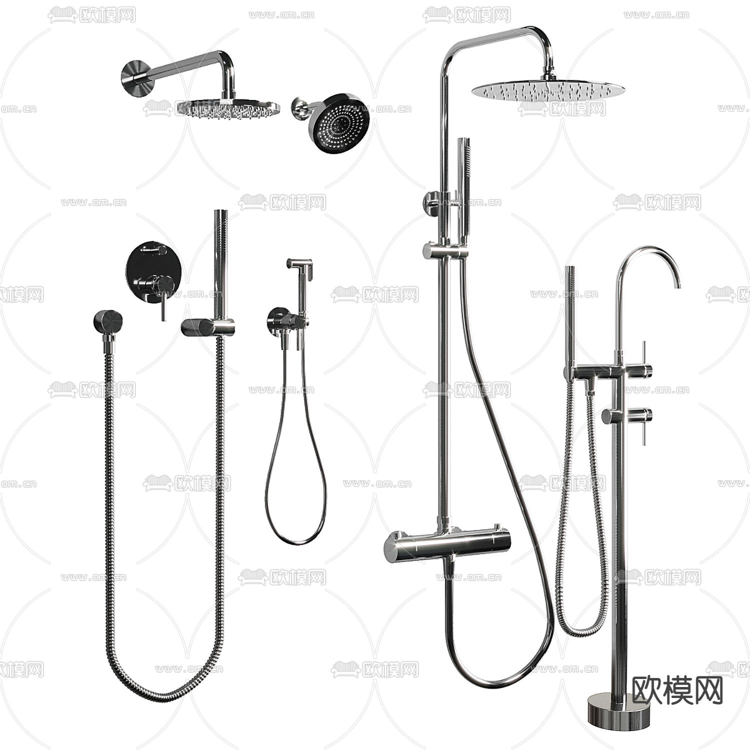 现代不锈钢淋浴花洒3d模型下载