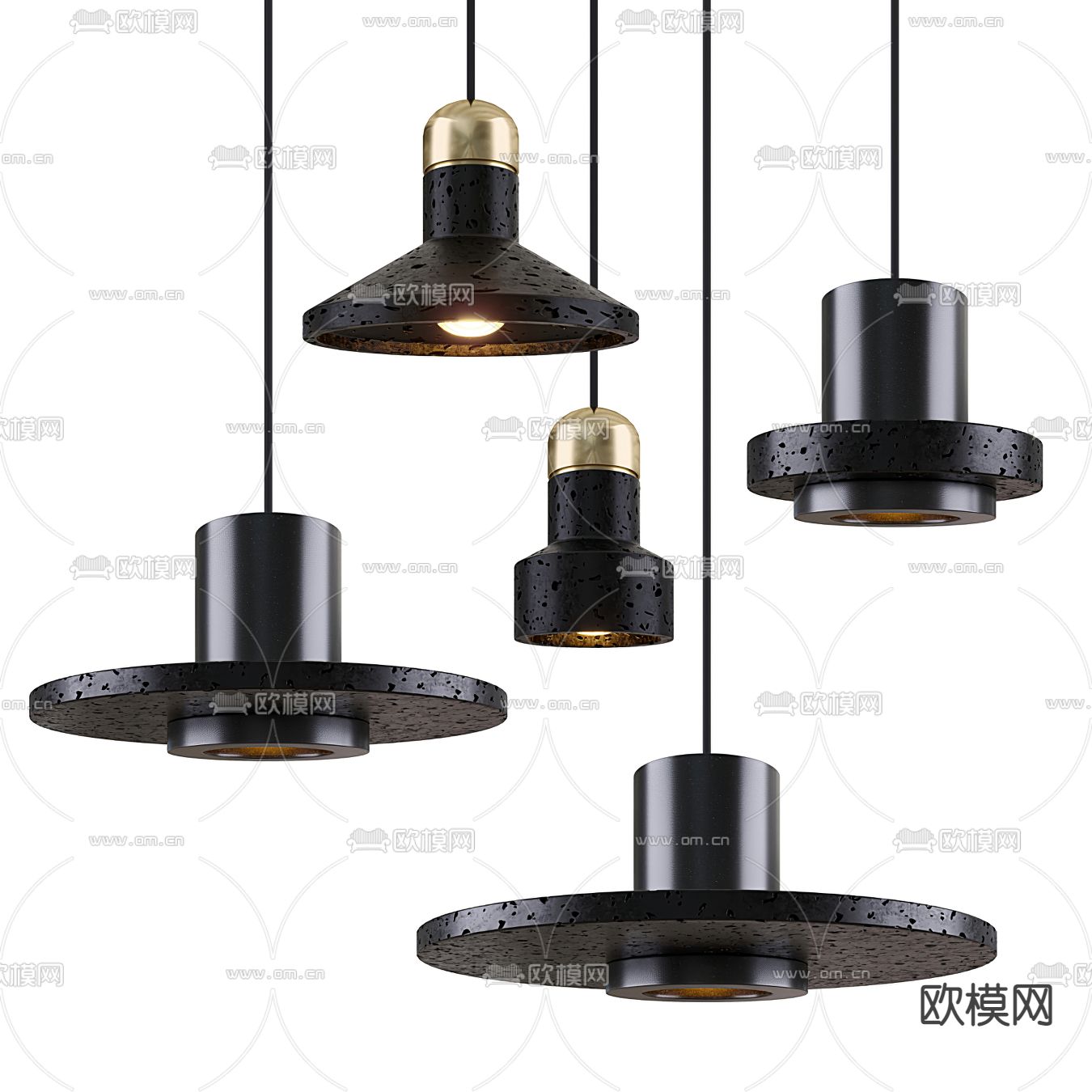 工业风黑洞石水磨石吊灯组合3d模型下载