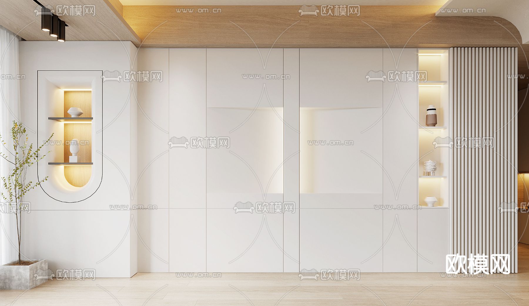 现代奶油白背景墙3d模型下载