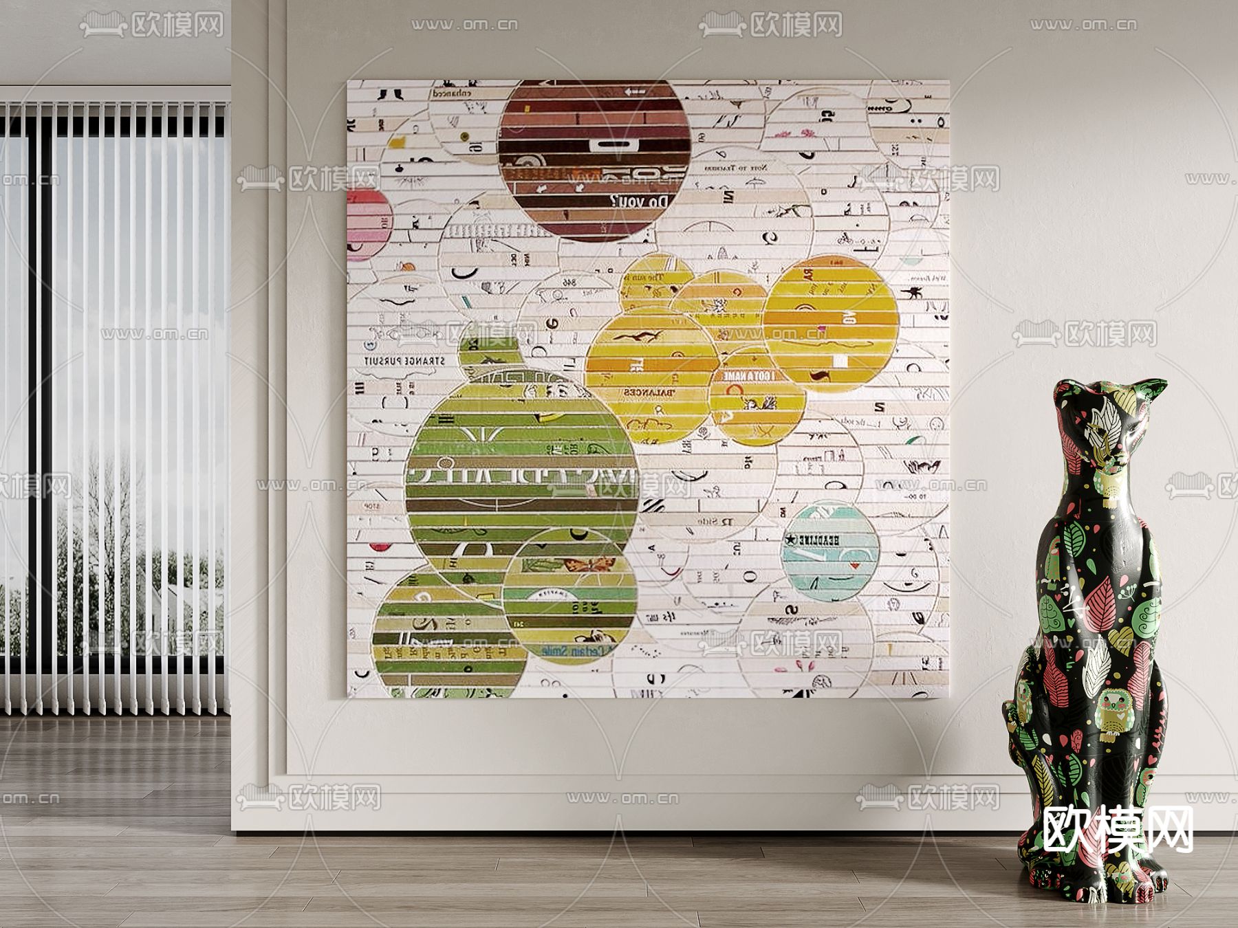 孟菲斯风抽象装饰画豹子雕塑3d模型下载