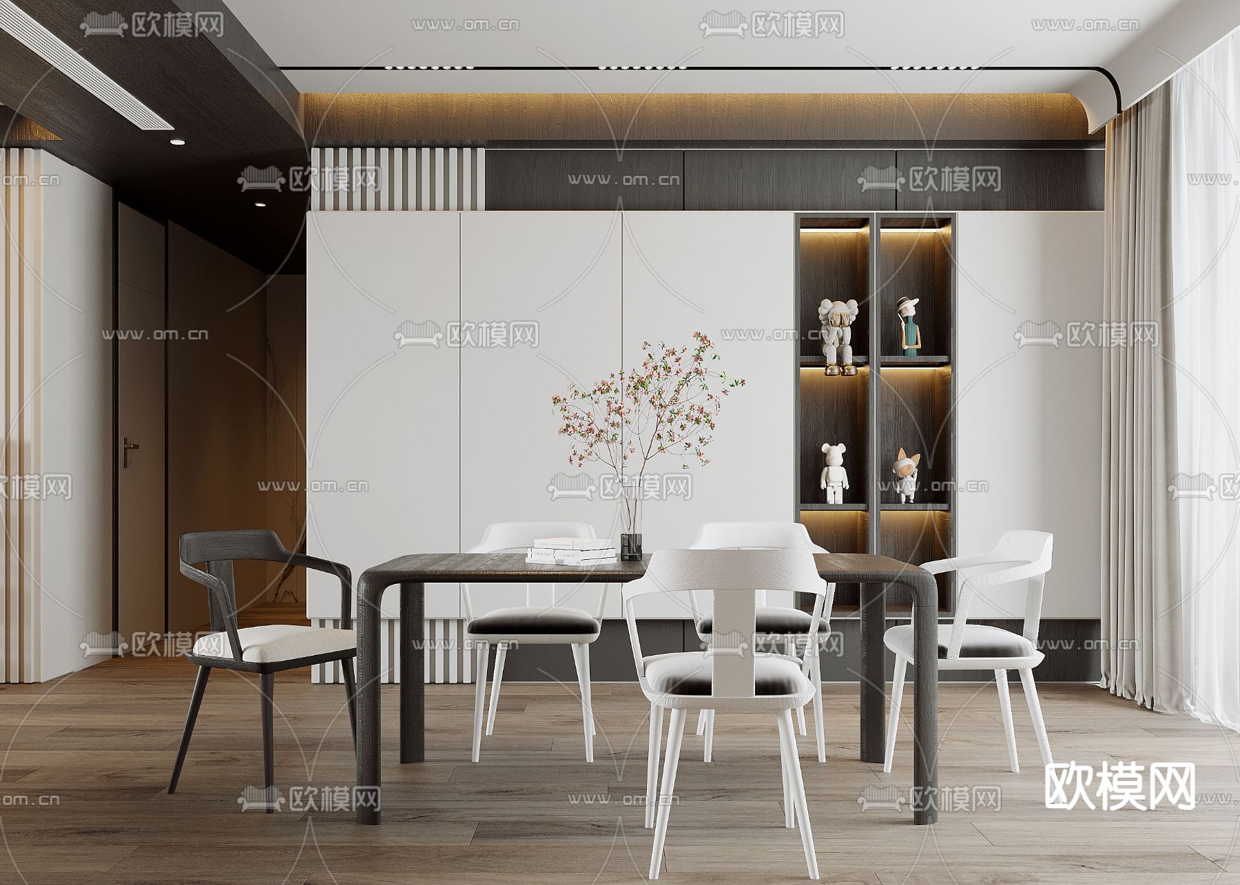 现代简约客餐厅3d模型下载（渲染图3）