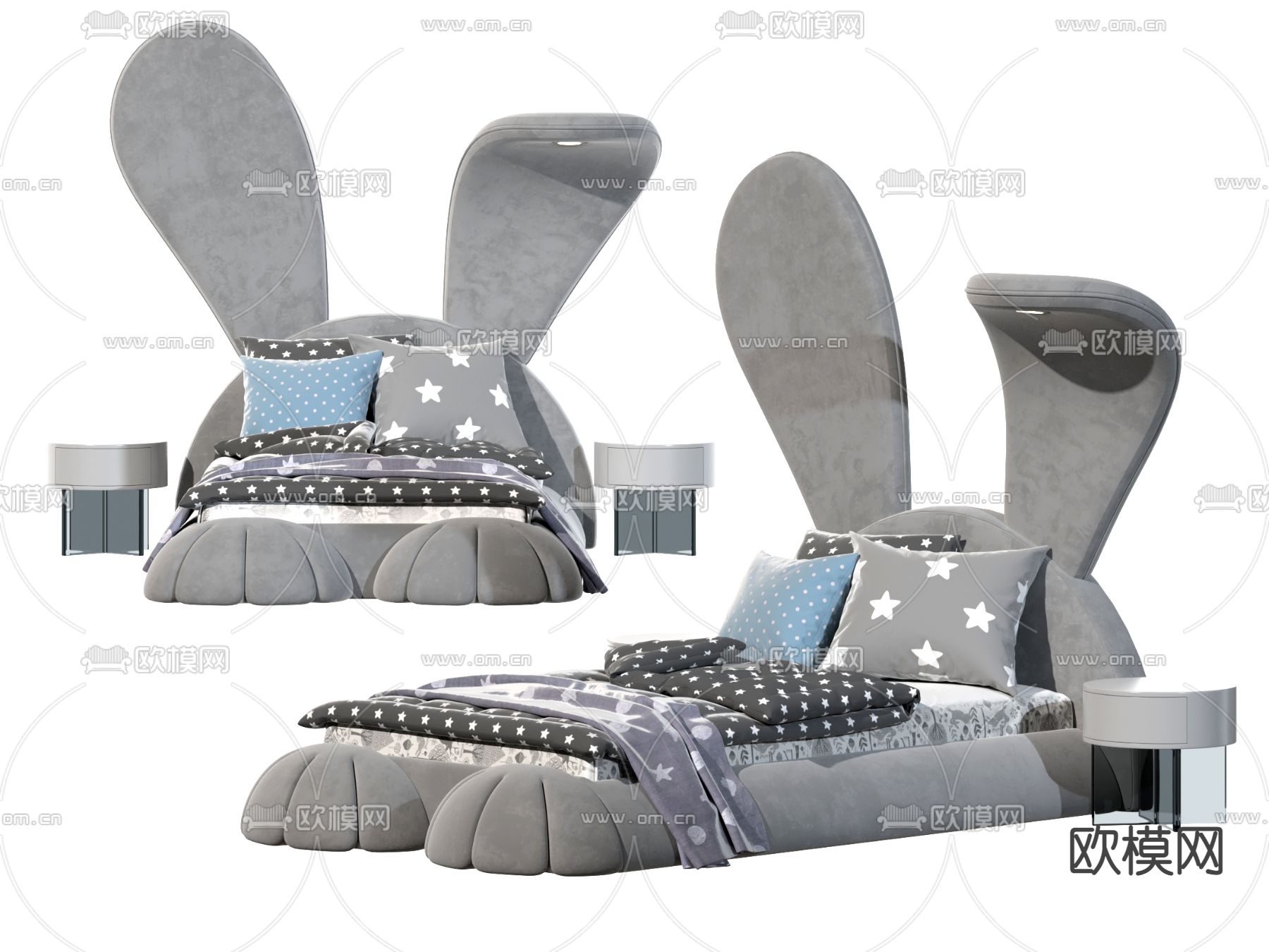 现代卡通兔子儿童床3d模型下载