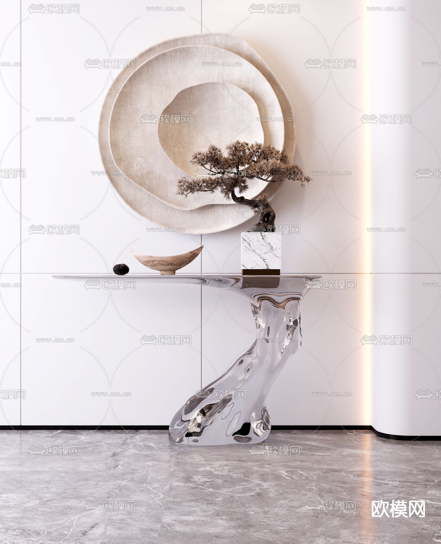 新中式轻奢端景台su模型下载（渲染图2）