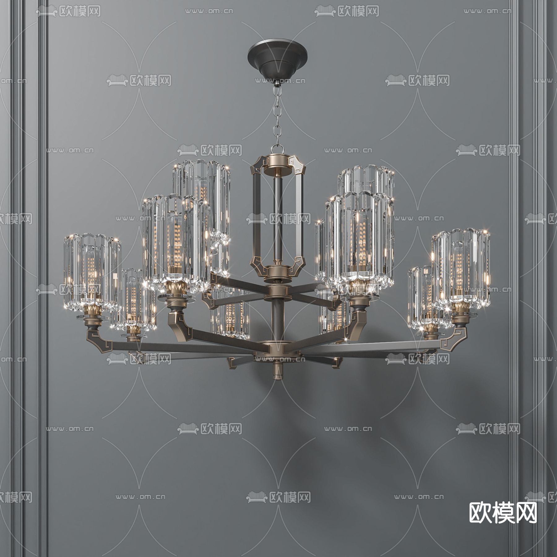 新中式轻奢多头吊灯su模型下载（渲染图1）