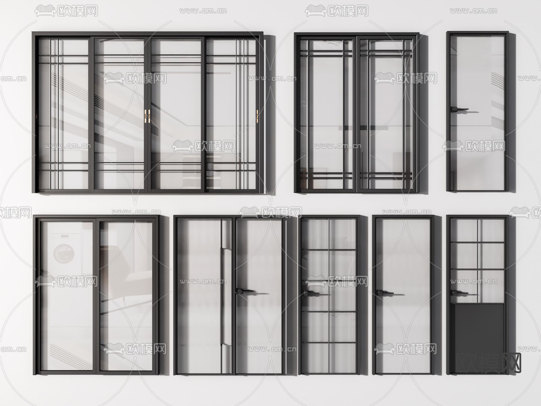 现代玻璃推拉门厨卫门3d模型下载