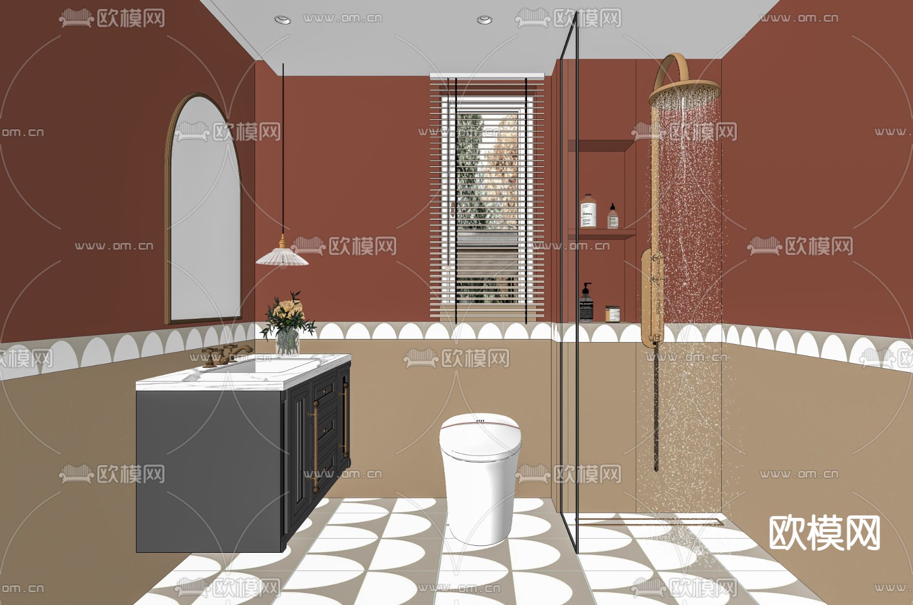 法式轻奢浴室卫生间su模型下载（渲染图2）