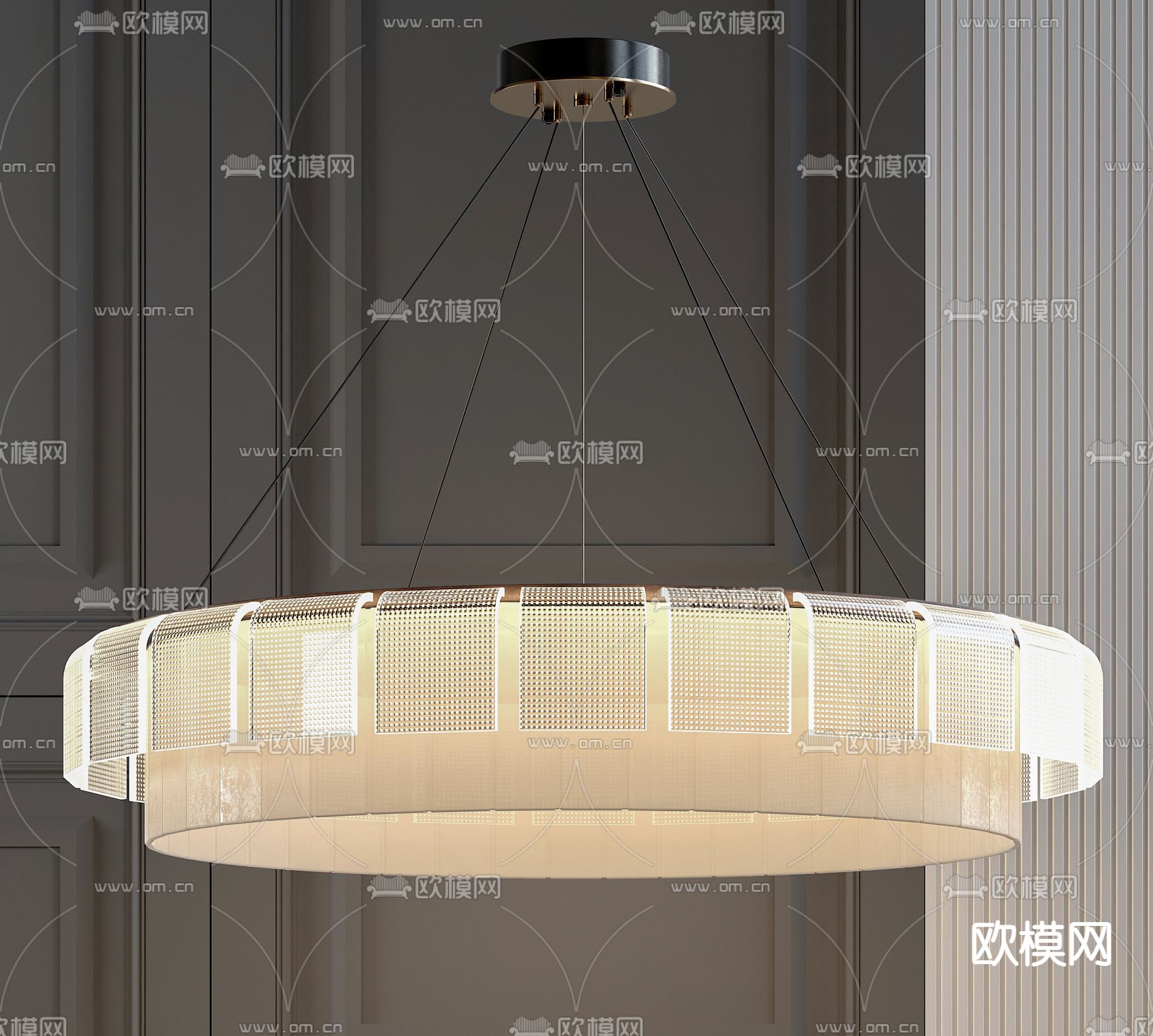 现代轻奢金属圆盘玻璃吊灯3d模型下载_ID：12010326_3dmax免费模型-欧模网