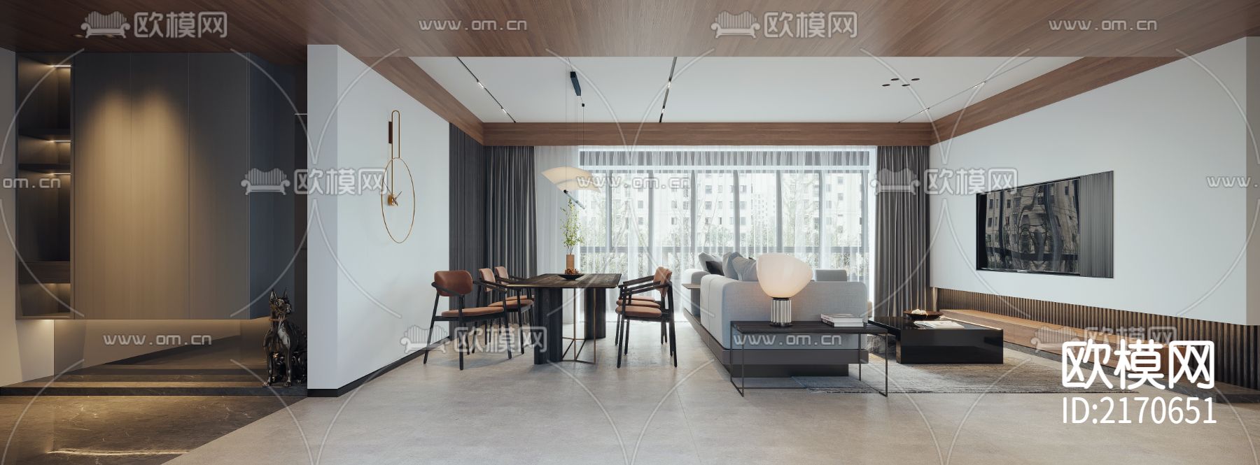 万科翡翠东方现代风大平层CAD施工图下载（渲染图2）