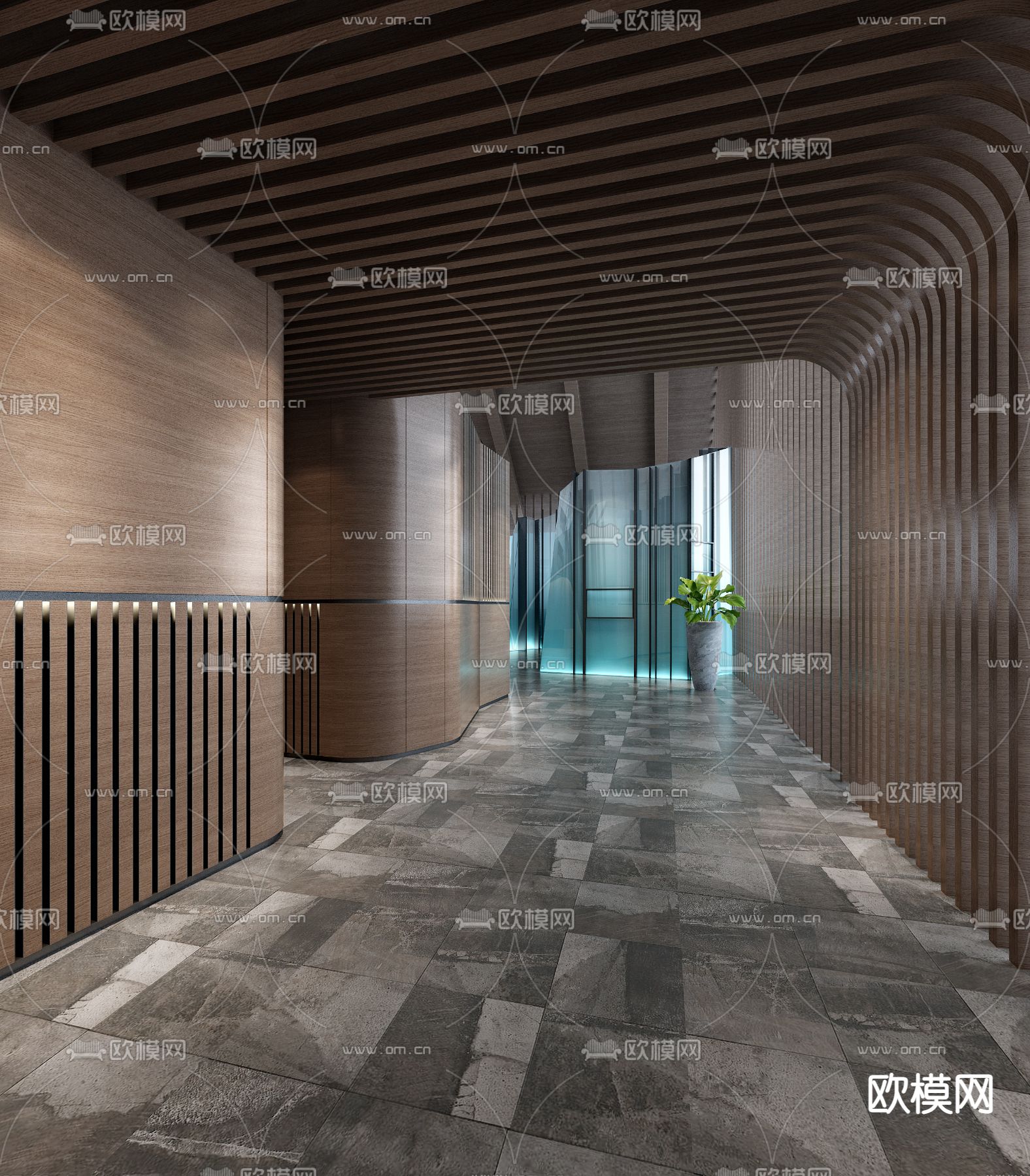 现代售楼处走廊过道3d模型下载