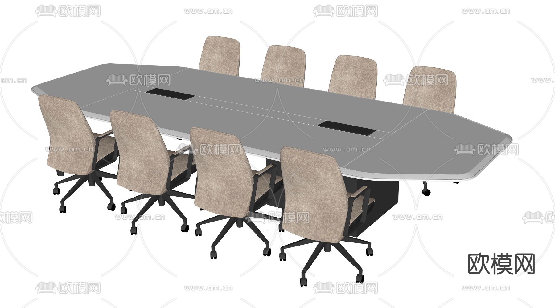 现代会议桌椅组合su模型下载（渲染图2）