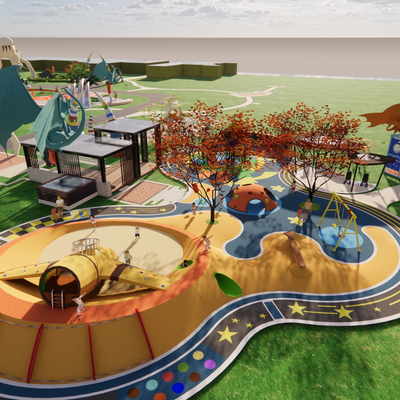  现代游乐园恐龙乐园su模型 