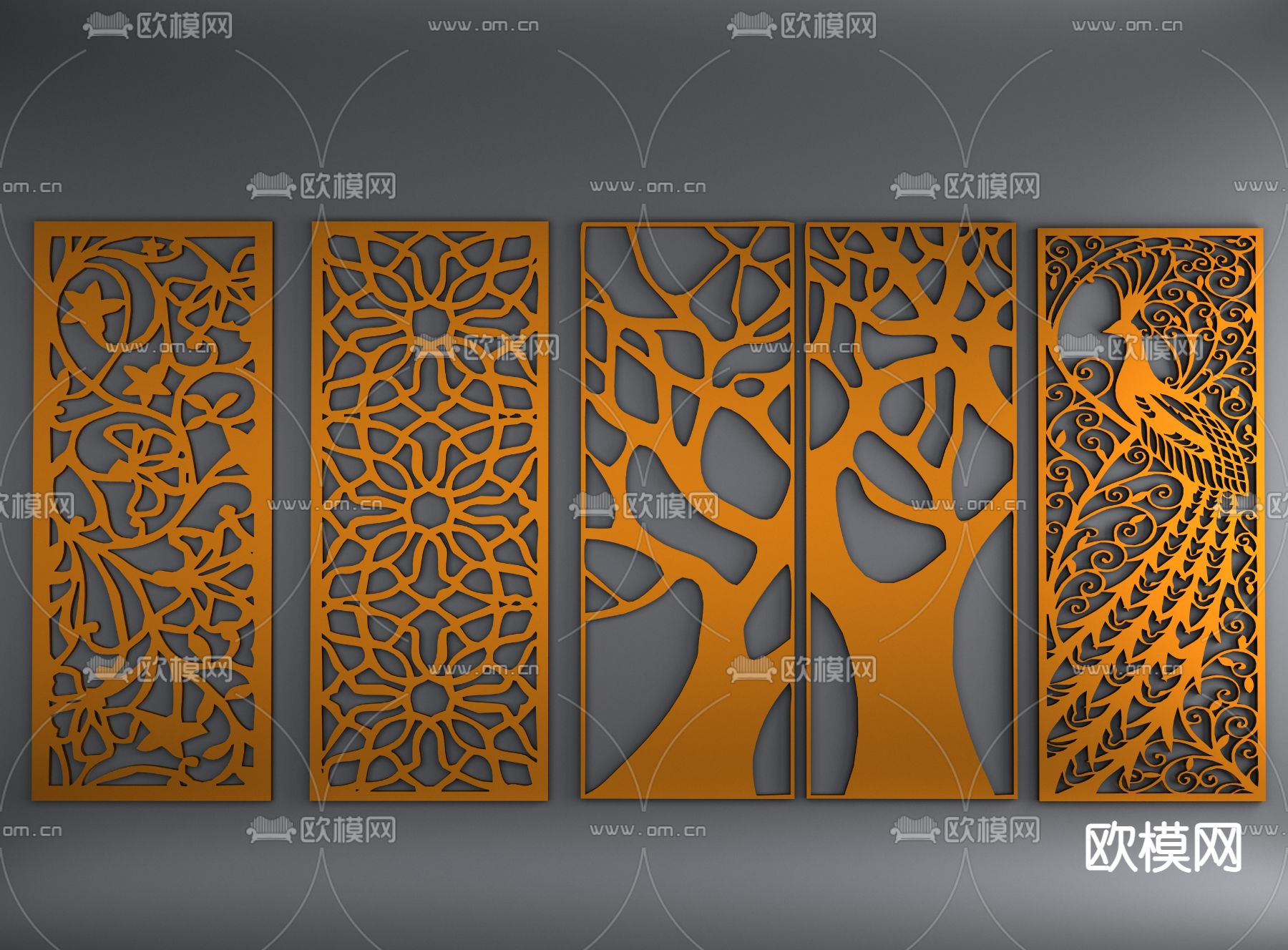 中式金属镂空屏风隔断3d模型下载