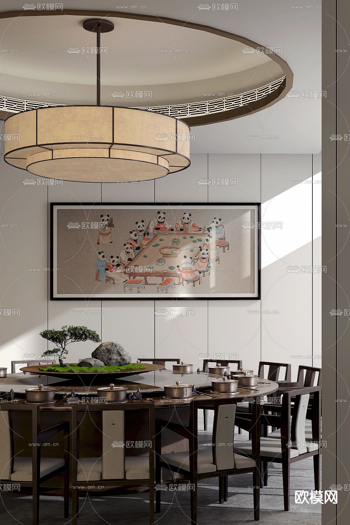 零次方设计 中式餐厅包房3d模型