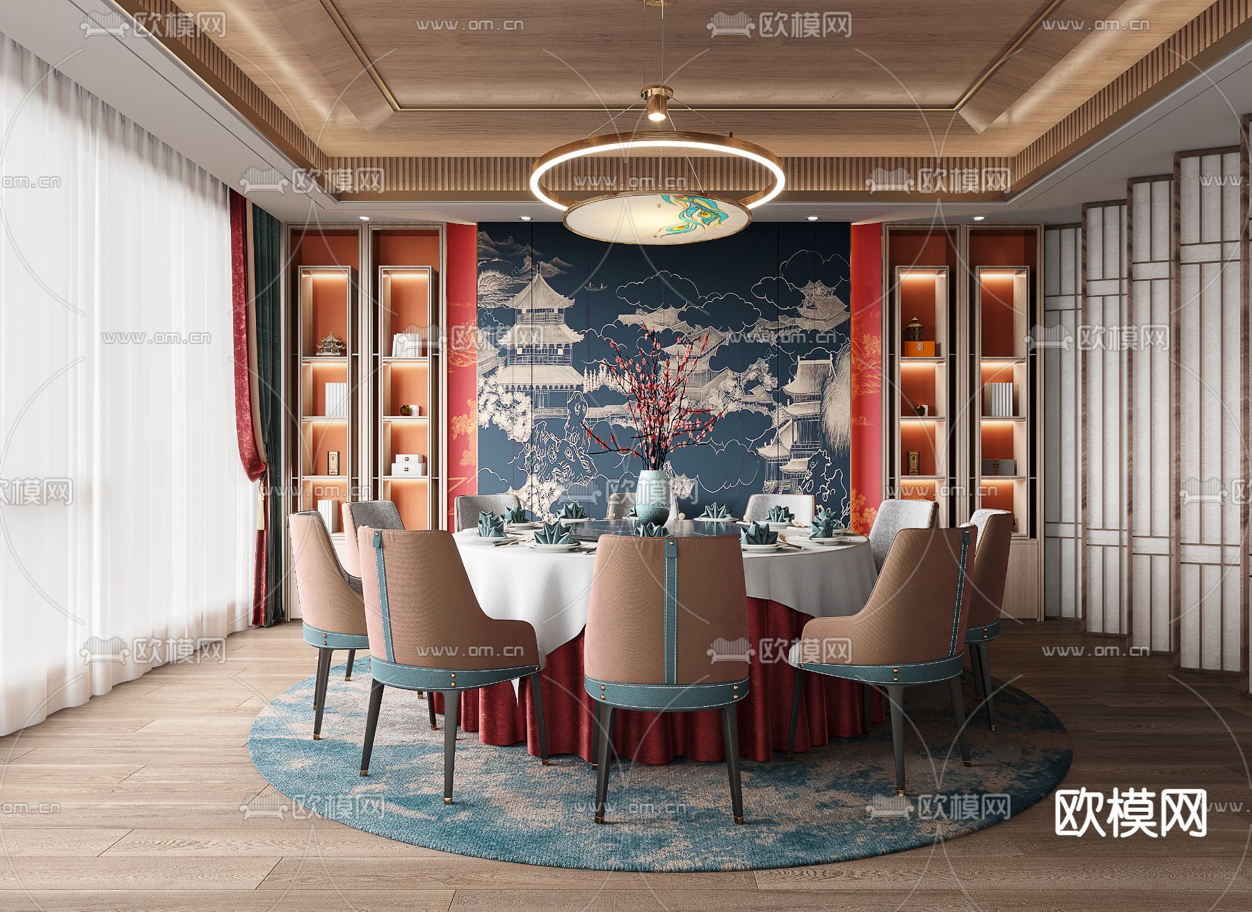 新中式餐厅包厢3d模型