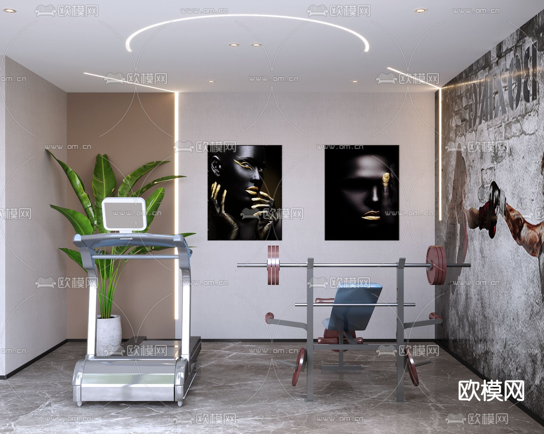 现代家居健身房3d模型下载