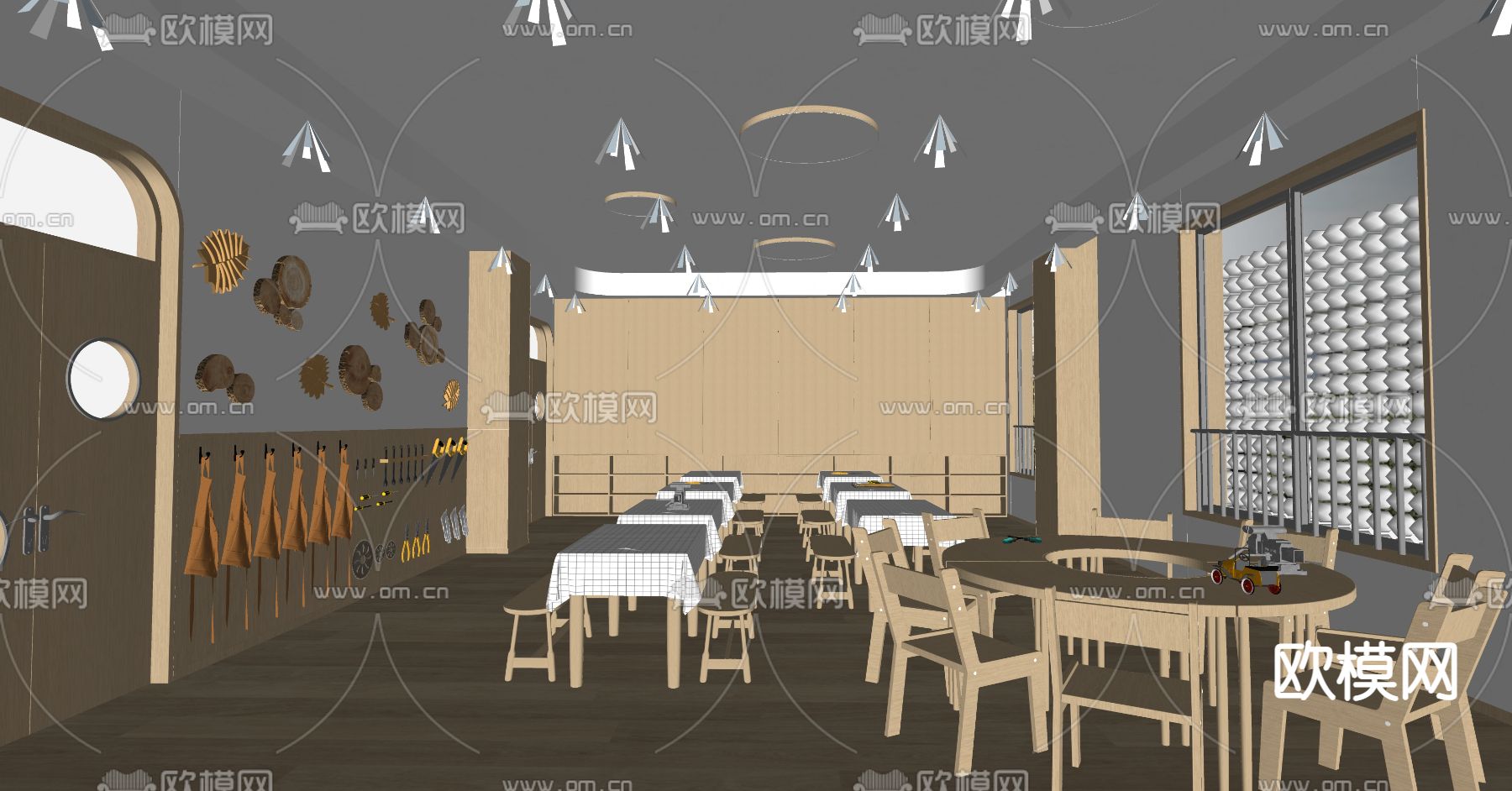 现代幼儿园手工教室su模型下载（渲染图2）