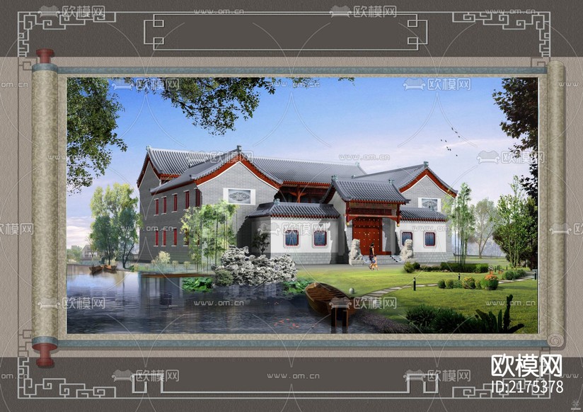 仿古四合院建筑設(shè)計(jì)CAD施工圖下載(渲染圖8)