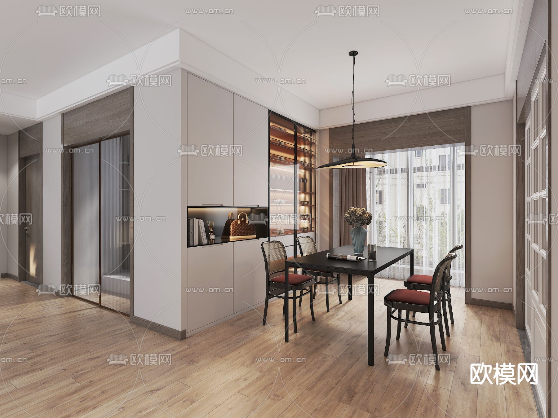 简欧客厅餐厅3d模型下载（渲染图2）