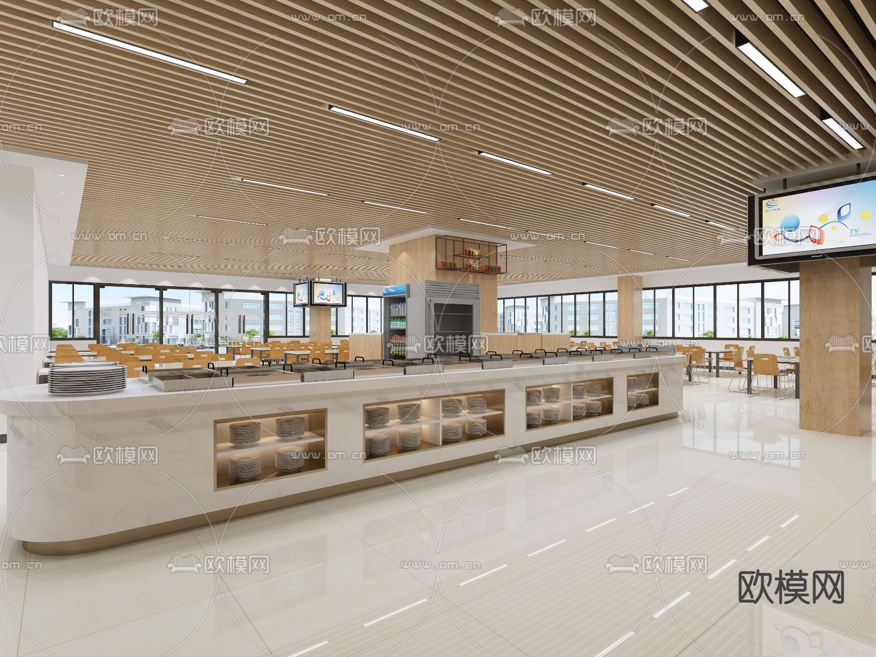 现代食堂免费3d模型下载