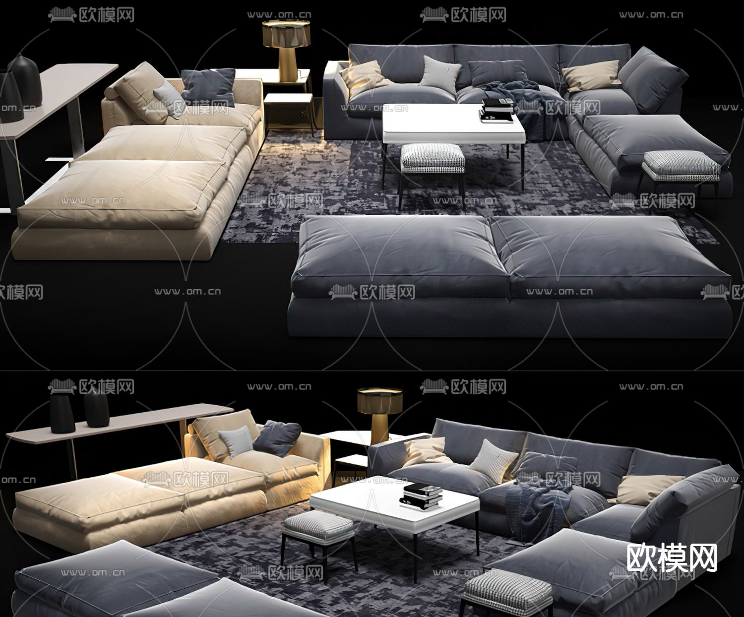 现代深蓝色转角组合沙发3d模型下载_ID12007760_3dmax免费模型-欧模网