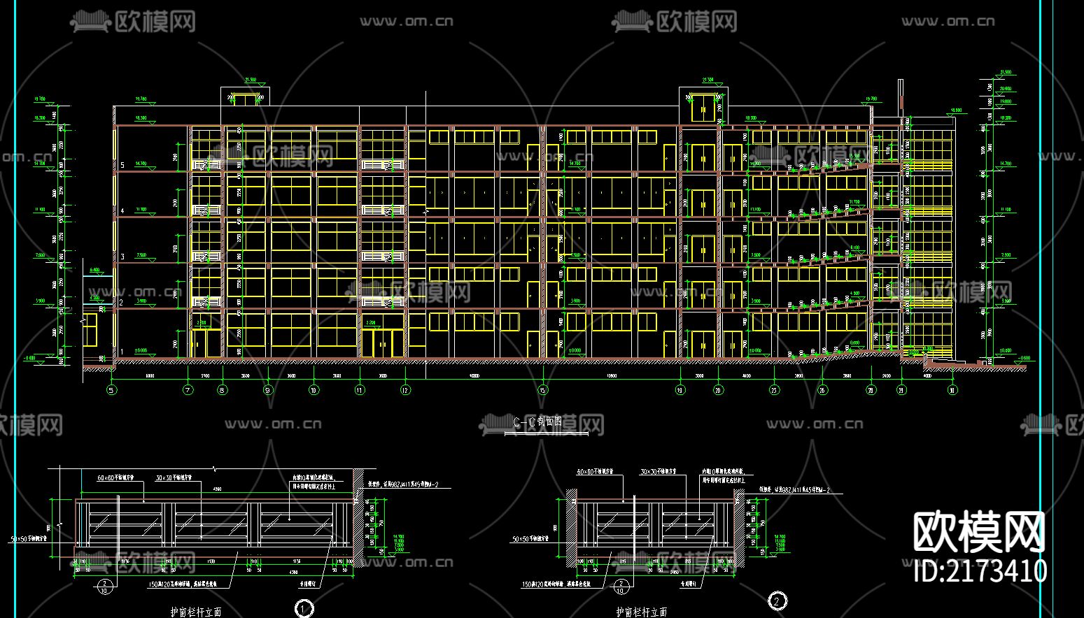 教学楼全套建筑CAD施工图下载（渲染图2）
