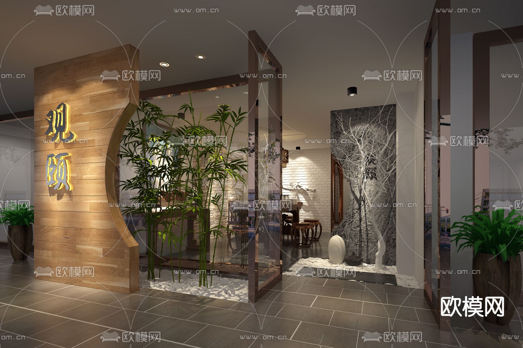 中式茶馆茶楼竹子景观小品免费3d模型下载