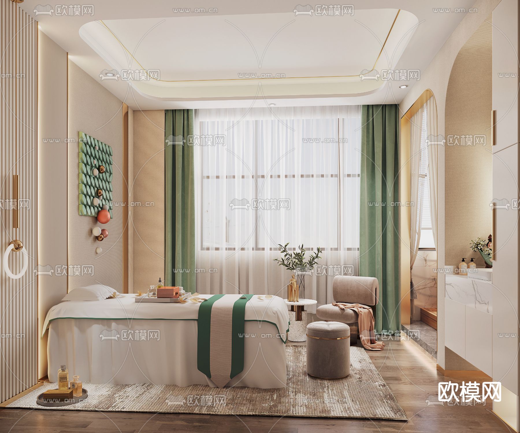 现代spa养生会所护理房3d模型下载