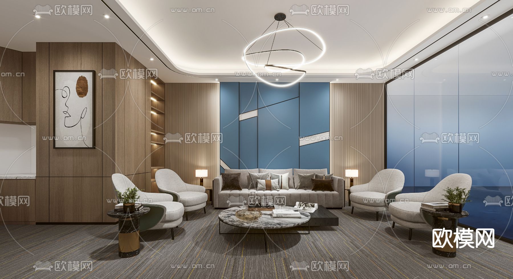 现代办公室接待室3d模型下载