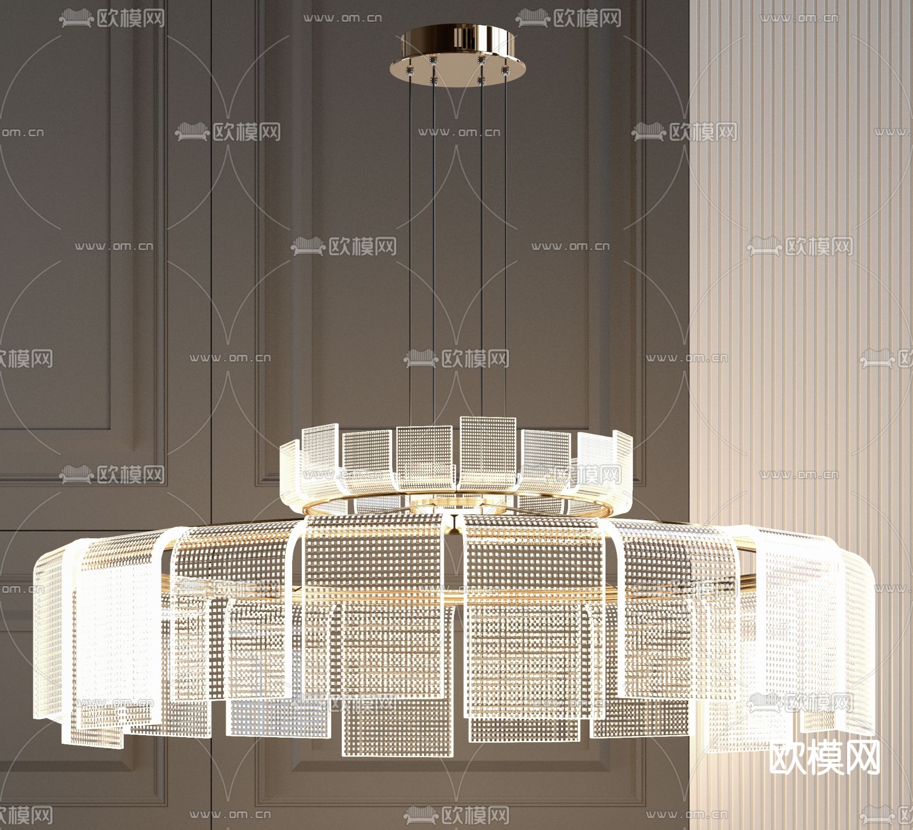 现代轻奢水晶片环形吊灯3d模型下载_ID12011245_3dmax免费模型-欧模网