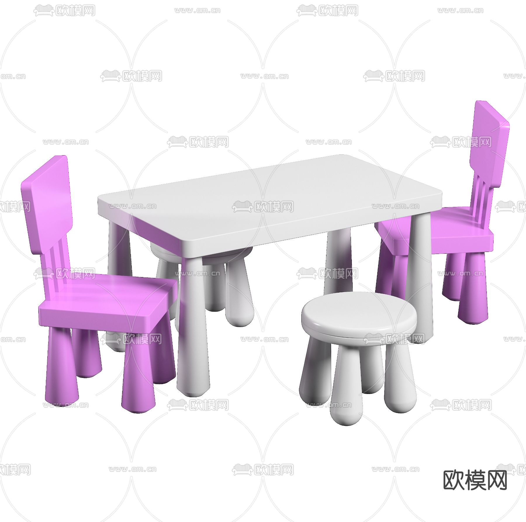 现代儿童书桌椅3d模型下载（渲染图2）