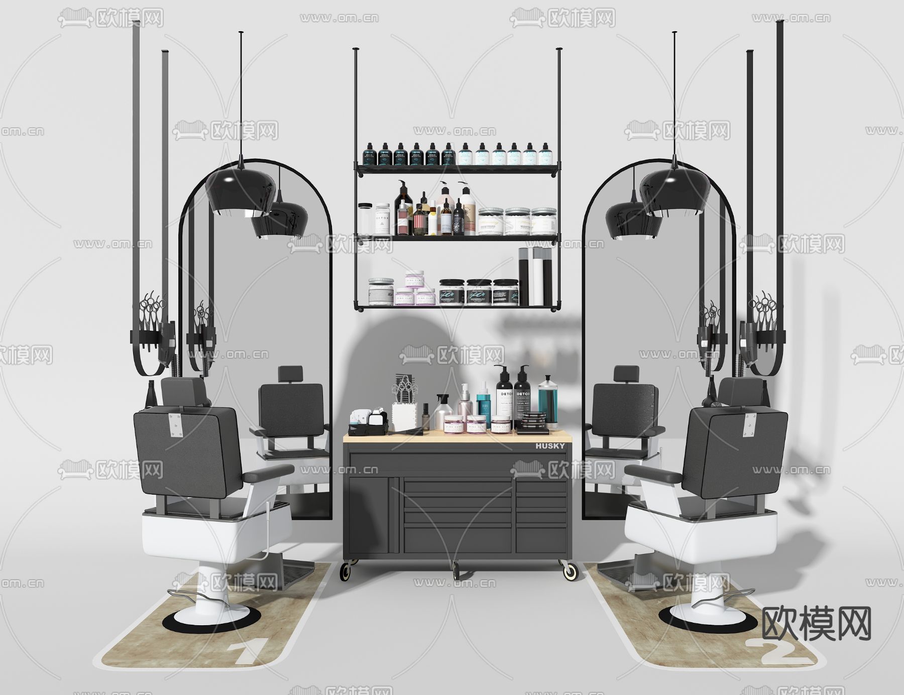 现代理发椅理发台3d模型下载