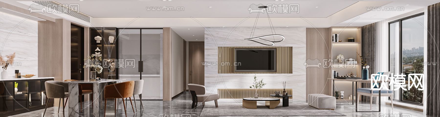 现代客餐厅3d模型下载（渲染图2）