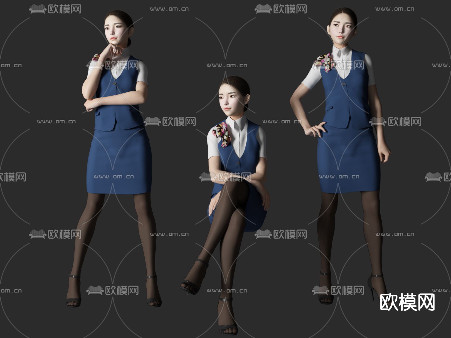 现代空姐美女人物3d模型下载