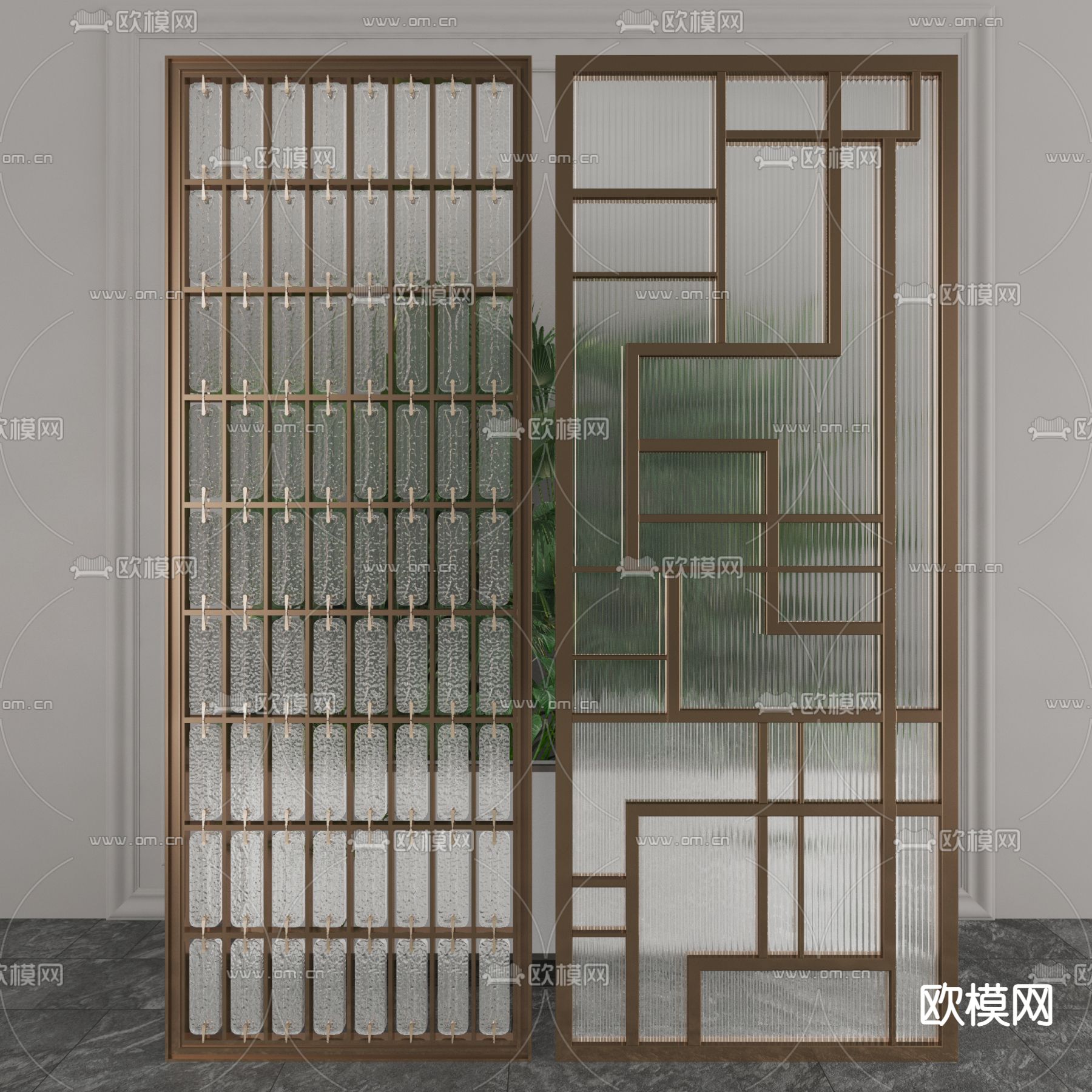 现代方格玻璃隔断3d模型下载