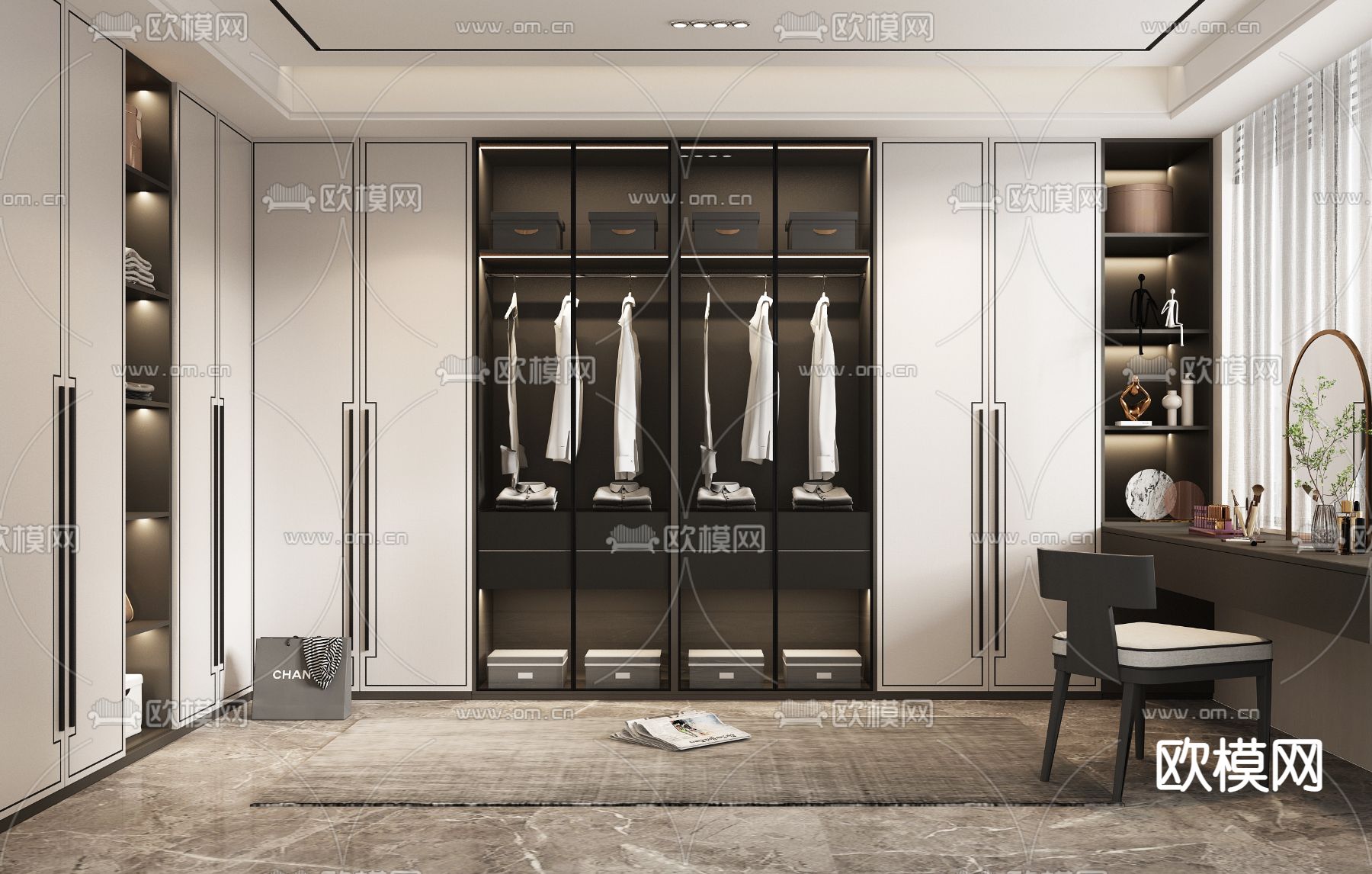新中式轻奢衣帽间3d模型下载
