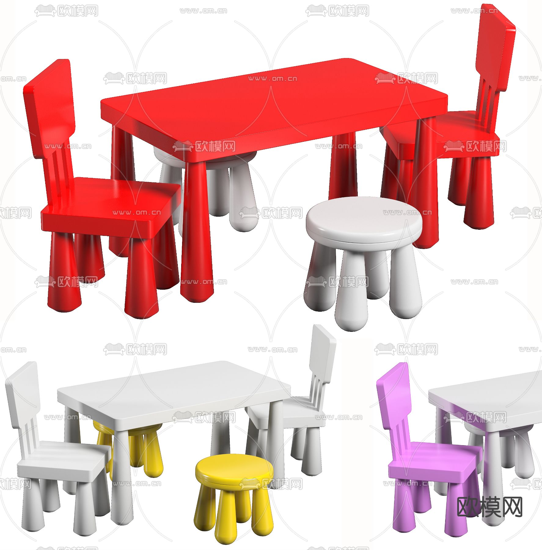 现代儿童书桌椅3d模型下载（渲染图1）