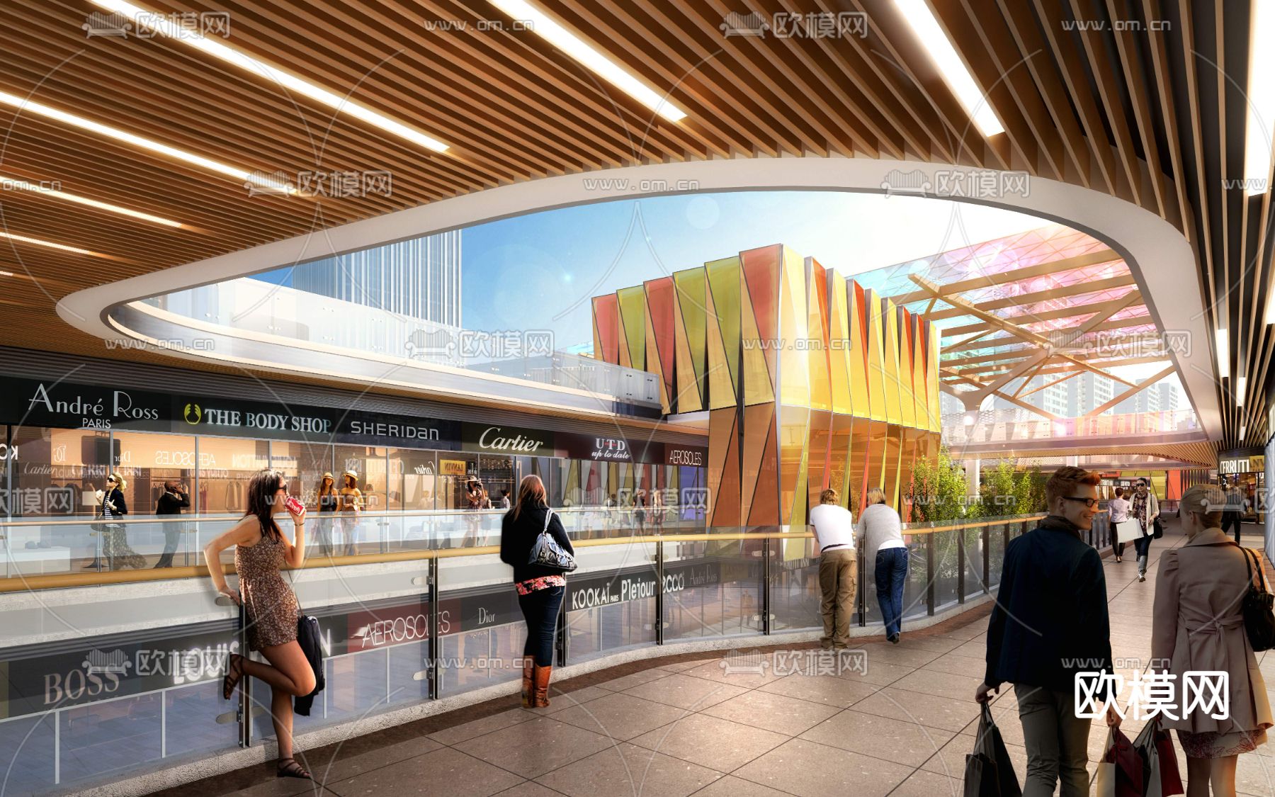现代商场商业街内庭3d模型下载