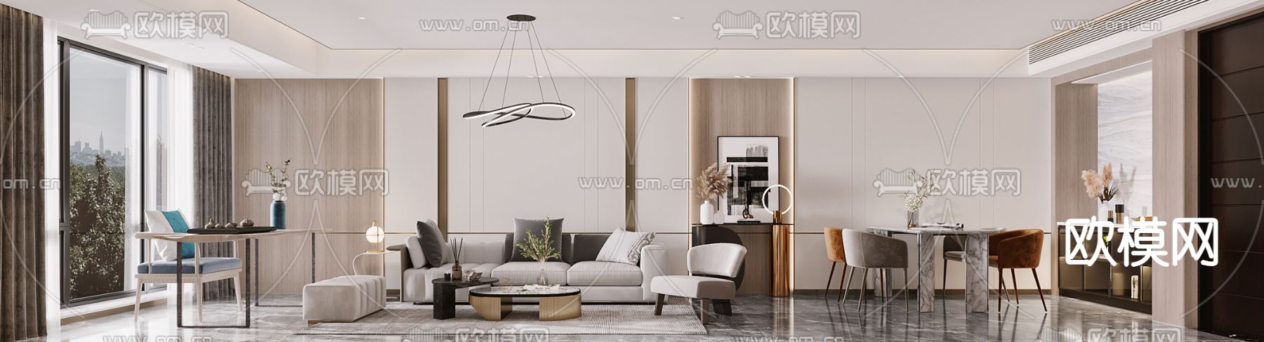 现代客餐厅3d模型下载（渲染图1）
