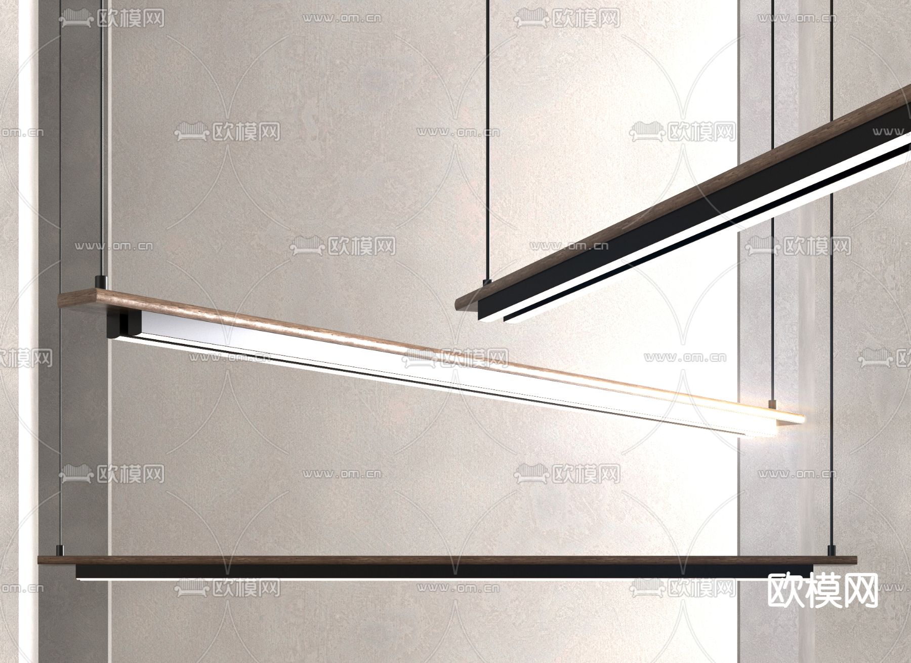 现代条形办公室吊灯3d模型下载
