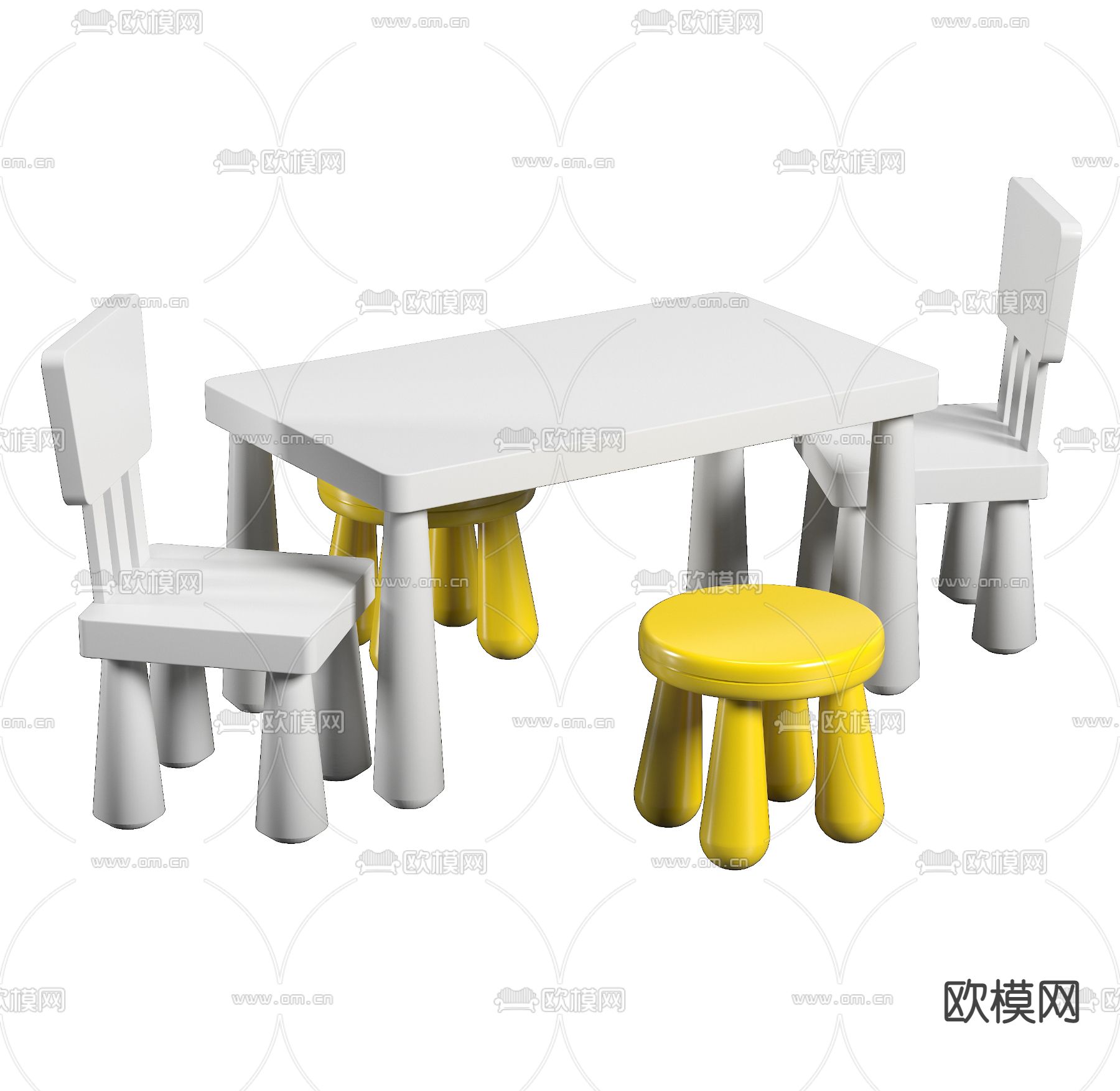 现代儿童书桌椅3d模型下载（渲染图3）