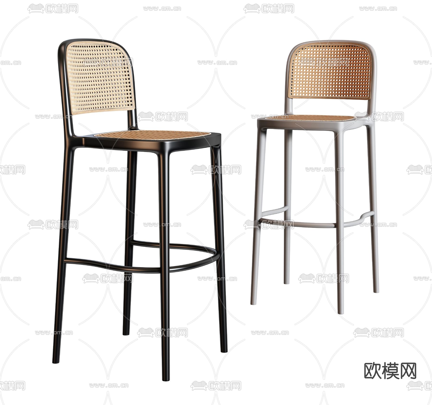 现代藤编吧椅3d模型