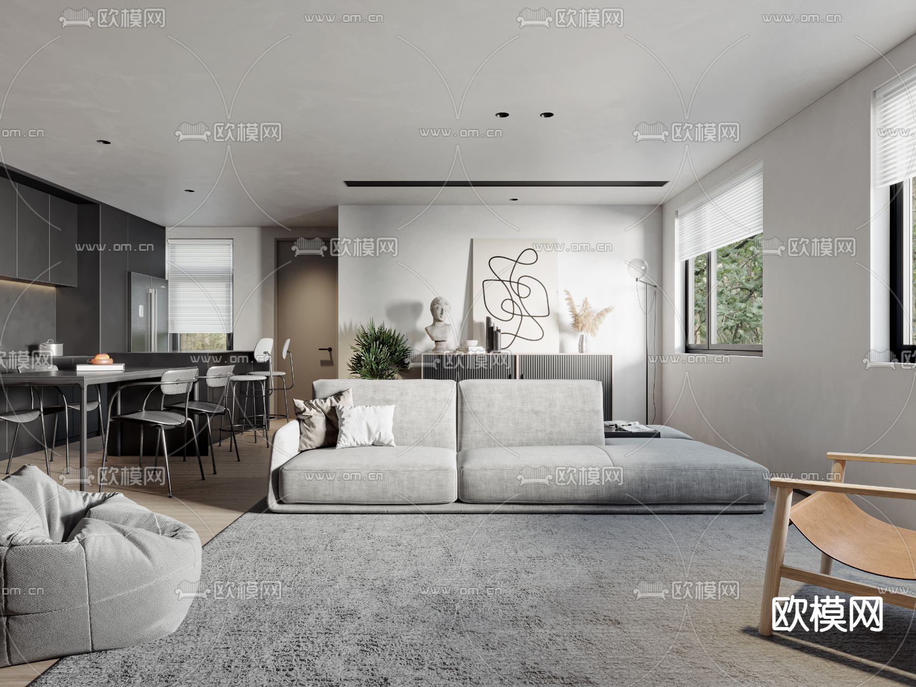 现代家居客厅3d模型下载（渲染图1）